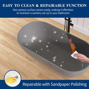 New England Home Goods Manaslu 59" Freestanding Tub in Gray - Stone Resin Solid Surface