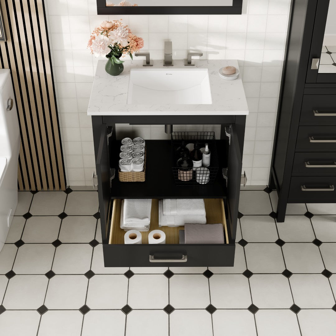 London 30 in. Espresso Single Sink Bath Vanity with Carrara Quartz Top and Undermount Porcelain Sink