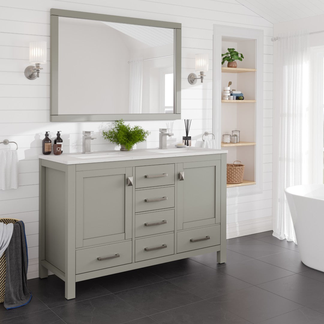 London 54 in. Gray Double Sink  Bath Vanity with Carrara Quartz Top and Undermount Porcelain Sinks