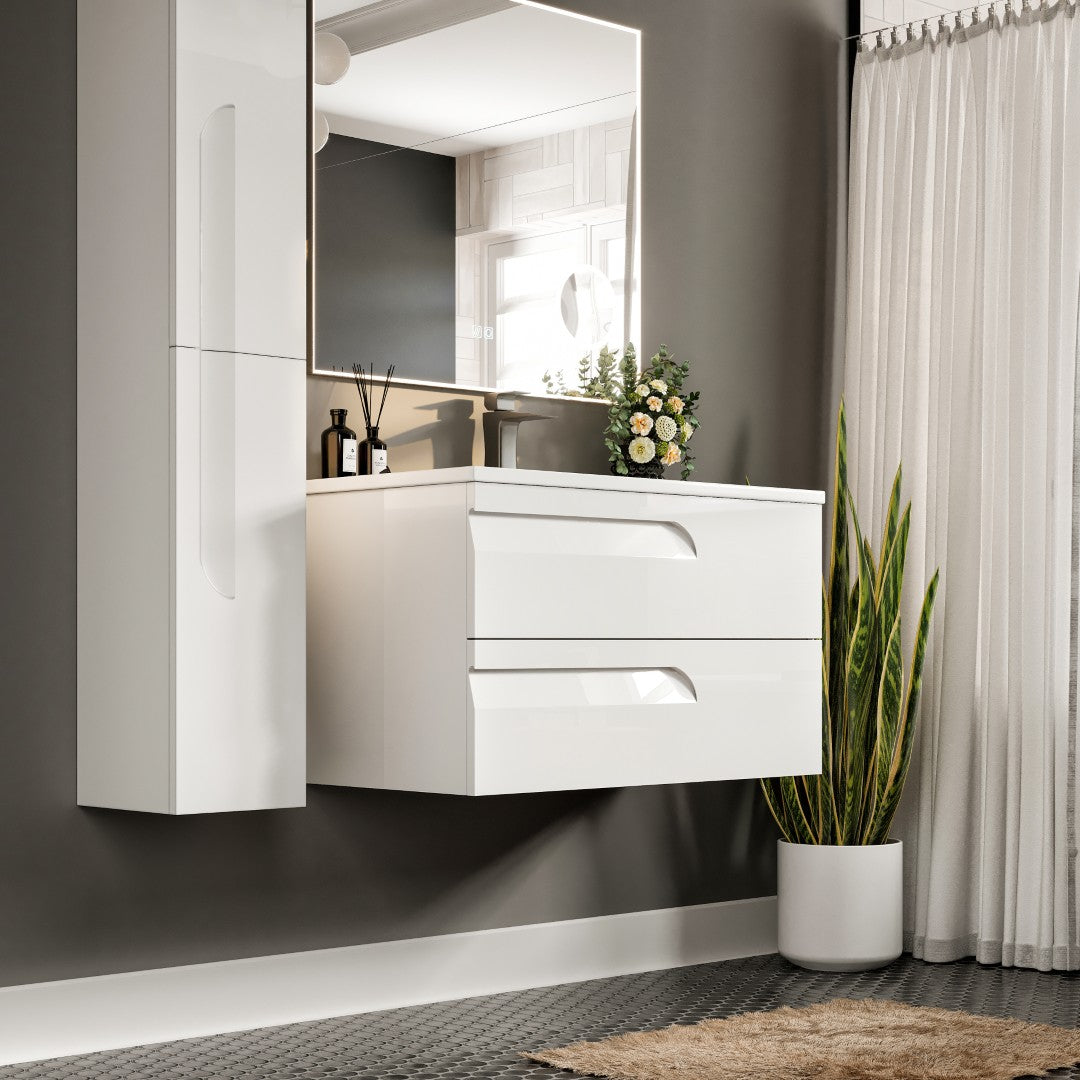 Joy 40 in. White Wall Mount Single Sink Bath Vanity with Porcelain Top and Integrated Sink