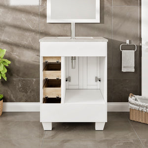 Happy 24 in. White Single Sink Bath Vanity with Carrara Quartz Top and Undermount Porcelain Sink