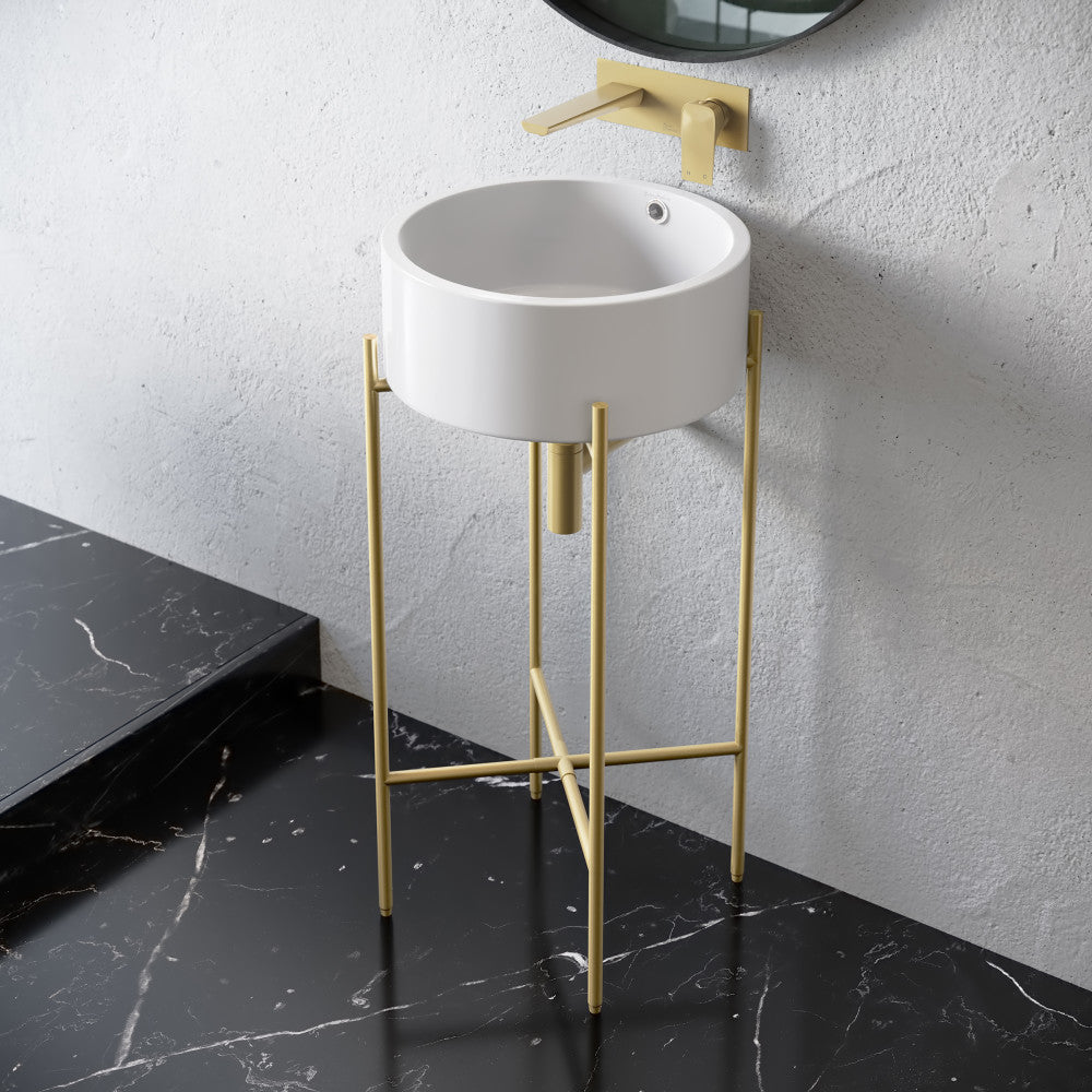 Monaco 16.5" Round Console Sink, White Basin Brushed Gold Legs