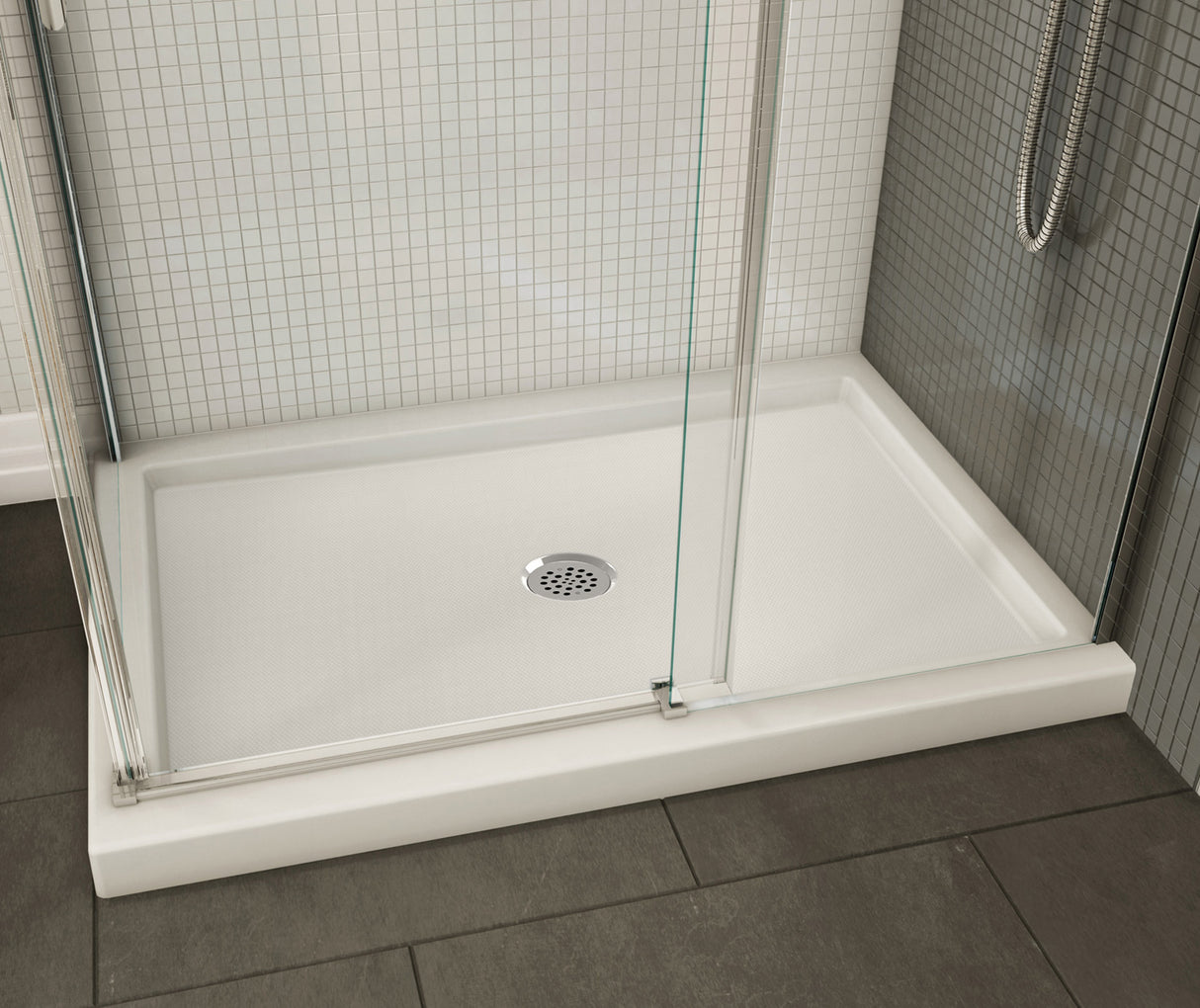 MAAX 410003-543-001-000 B3Round 4836 Acrylic Corner Right Shower Base in White with Anti-slip Bottom with Center Drain