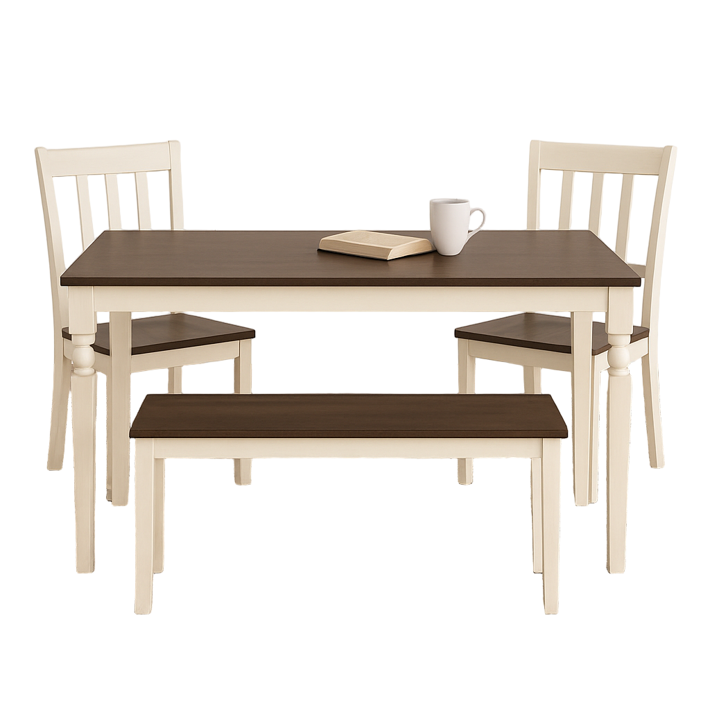 Whitesburg Cottage Style Dining Set – Table + 2 Chairs + Bench – Solid Wood
