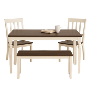 Whitesburg Cottage Style Dining Set – Table + 2 Chairs + Bench – Solid Wood