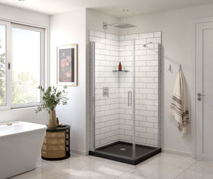 MAAX 135230-900-084-100 Manhattan Square 36 x 36 x 72 in. 6mm Pivot Shower Door for Corner Installation with Clear glass & Round Handle in Chrome