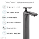 Sublime Single Hole, Single-Handle, High Arc Bathroom Faucet in Gunmetal Grey