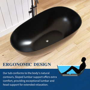 New England Home Goods Kilimanjaro 59" Freestanding Tub in Black - Stone Resin Solid Surface