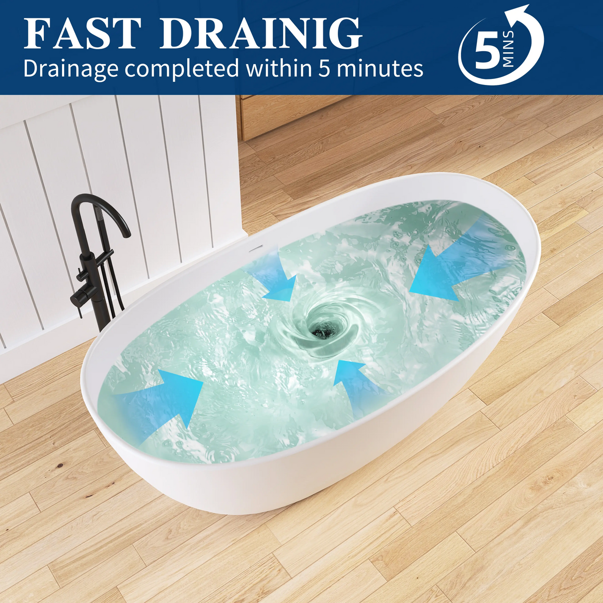 New England Home Goods Nanga 65" Freestanding Tub in White - Stone Resin Solid Surface