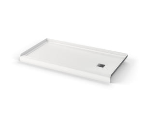 MAAX 420035-541-001-100 B3Square 6034 Acrylic Alcove Shower Base in White with Anti-slip Bottom with Left-Hand Drain