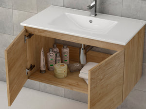 DAX Malibu Engineered Wood and Porcelain Onix Basin with Vanity Cabinet, 32", Oak DAX-MAL013214-ONX