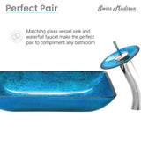 Cascade Rectangular Glass Vessel Sink with Faucet, Ocean Blue