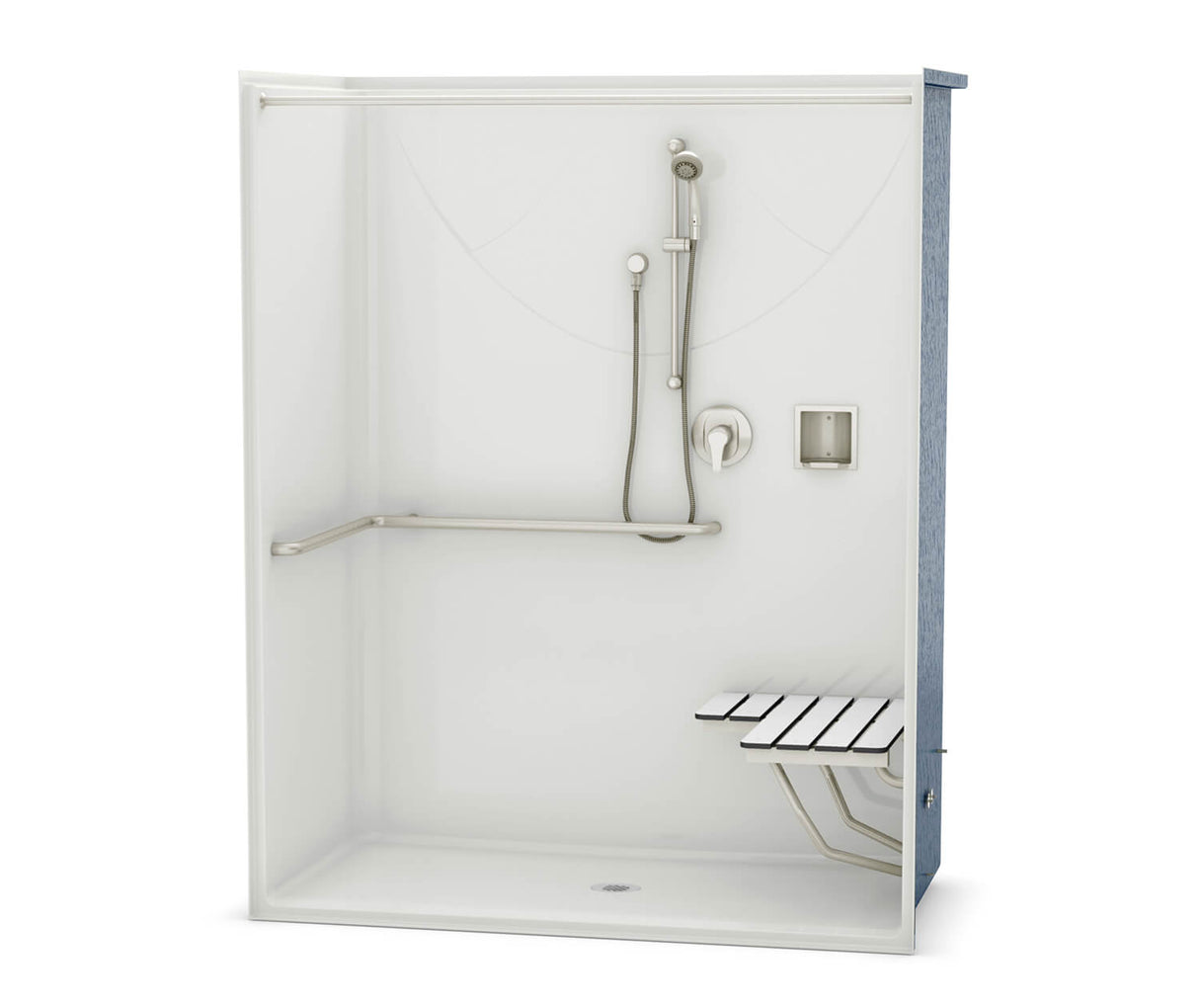 MAAX 106038-000-002-105 OPS-6030 ADA Compliant (with Seat) AcrylX Alcove Center Drain One-Piece Shower in White