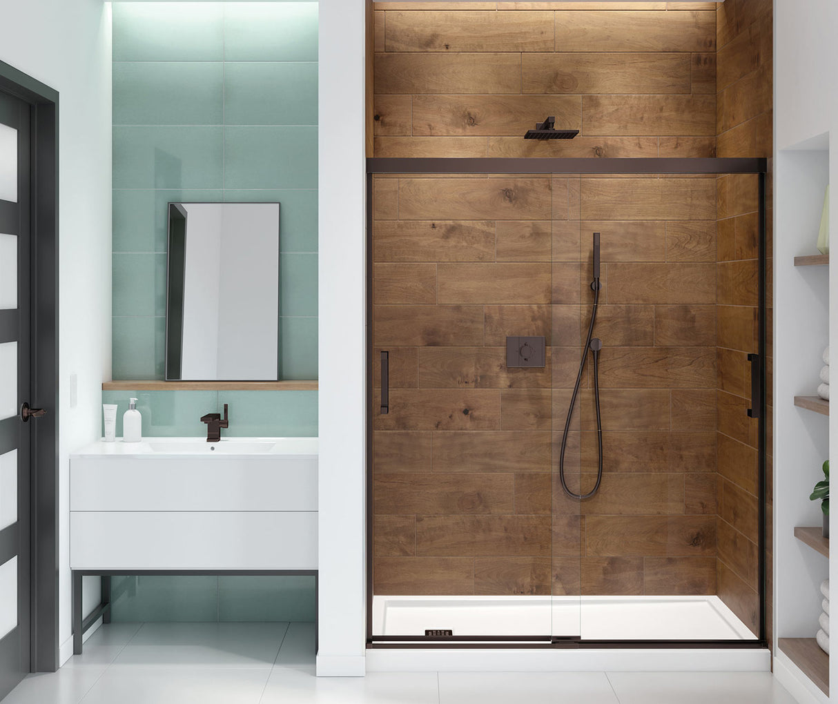 MAAX 139350-900-173-000 Incognito 70 56-59 x 70 ½ in. 6 mm Bypass Shower Door for Alcove Installation with Clear glass in Dark Bronze