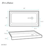 Voltaire 60 x 34 Acrylic White, Single-Threshold, Right Side Drain, Shower Base