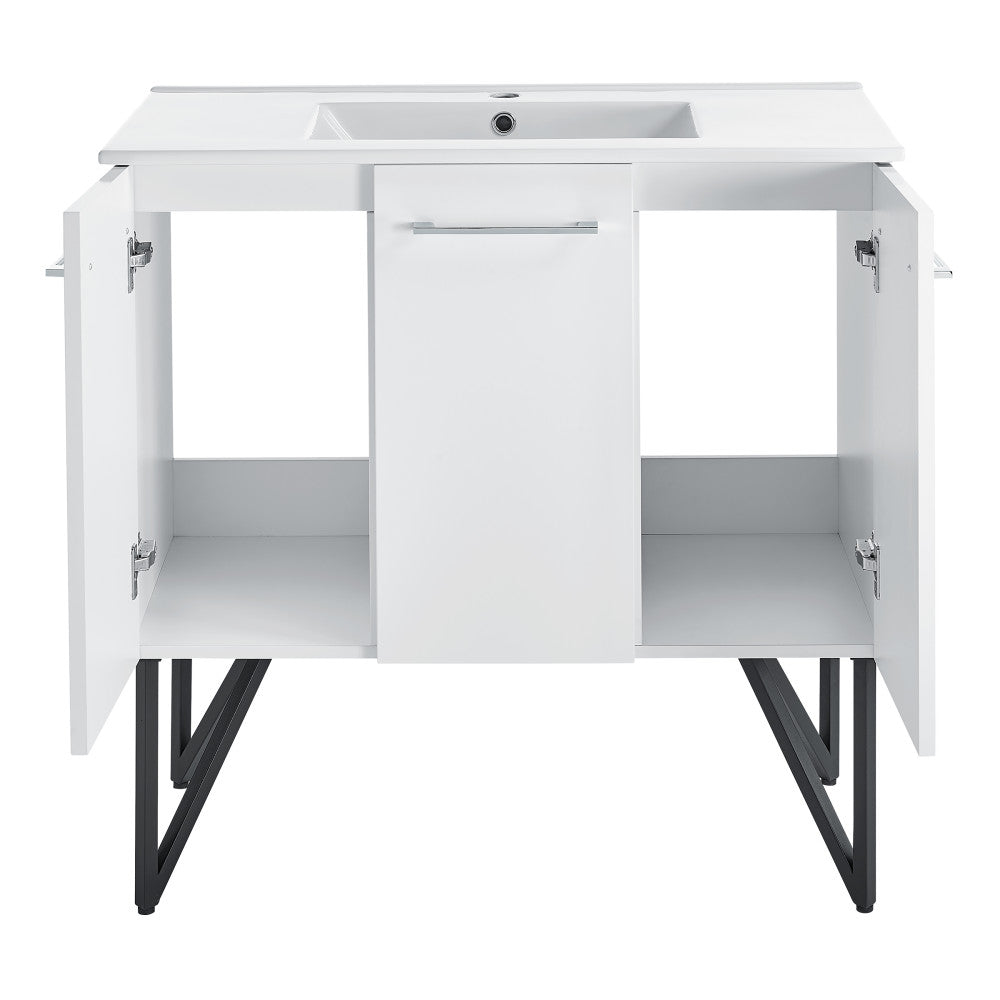 Annecy 36 Single, Glossy White, Two Doors, One Drawer, Bathroom Vanity