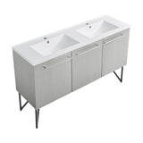 PoshHaus 60" Freestanding Modern Bathroom Double Bowl Vanity in Grey with High Gloss White Finish Top