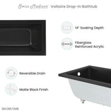 Voltaire 54"x30" Reversible Drain Drop-In Bathtub in Matte Black