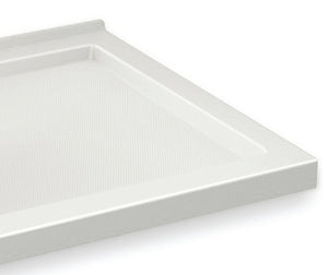 MAAX 410006-542-001-000 B3Round 6036 Acrylic Corner Left Shower Base in White with Anti-slip Bottom with Center Drain