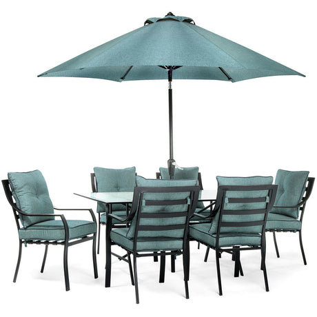 7pc Dining Set: 6 Chairs, 1 Table, 1 Umbrella, 1 Umb Base PoshHaus