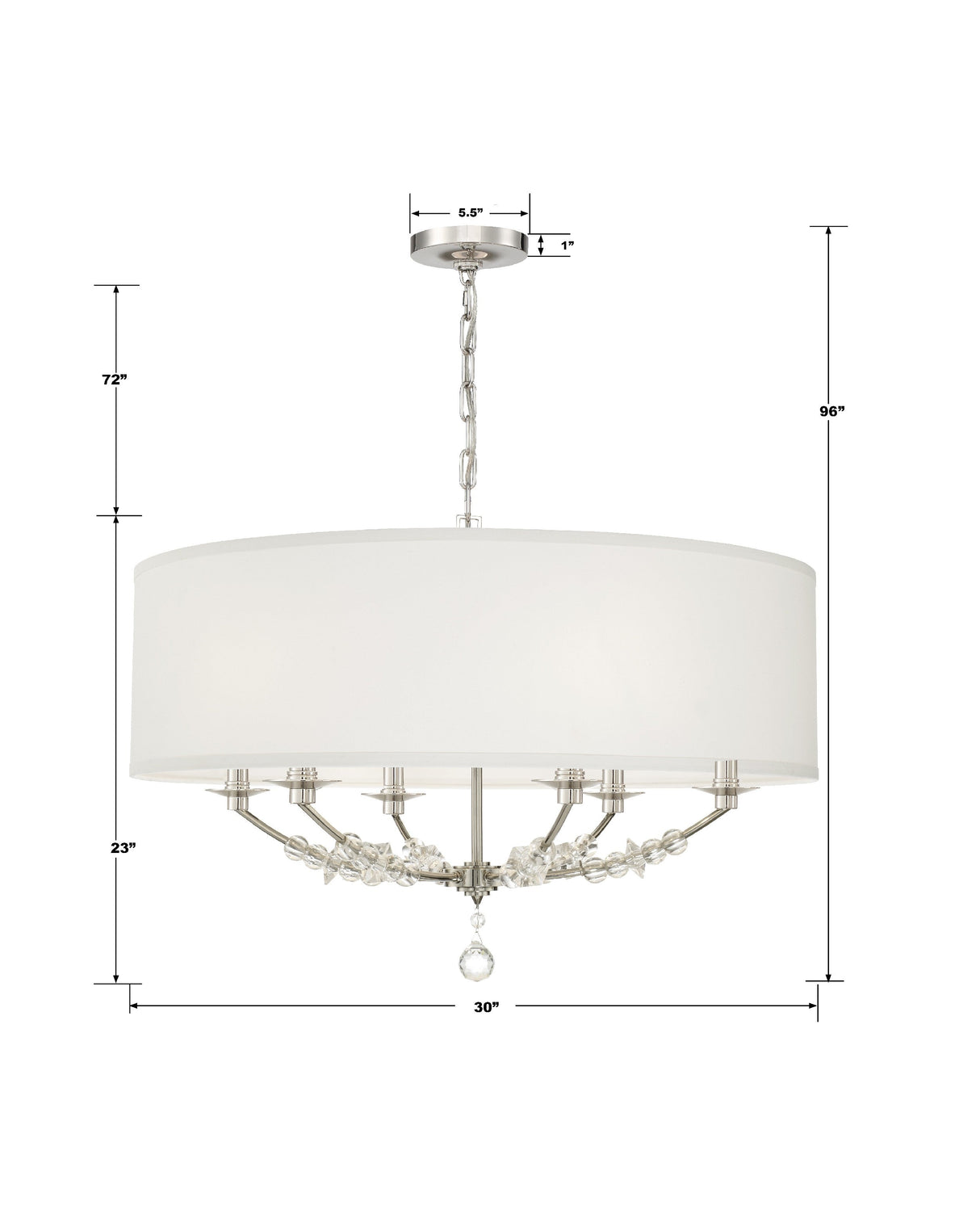 Mirage 6 Light Polished Nickel Drum Shade Chandelier 8006-PN