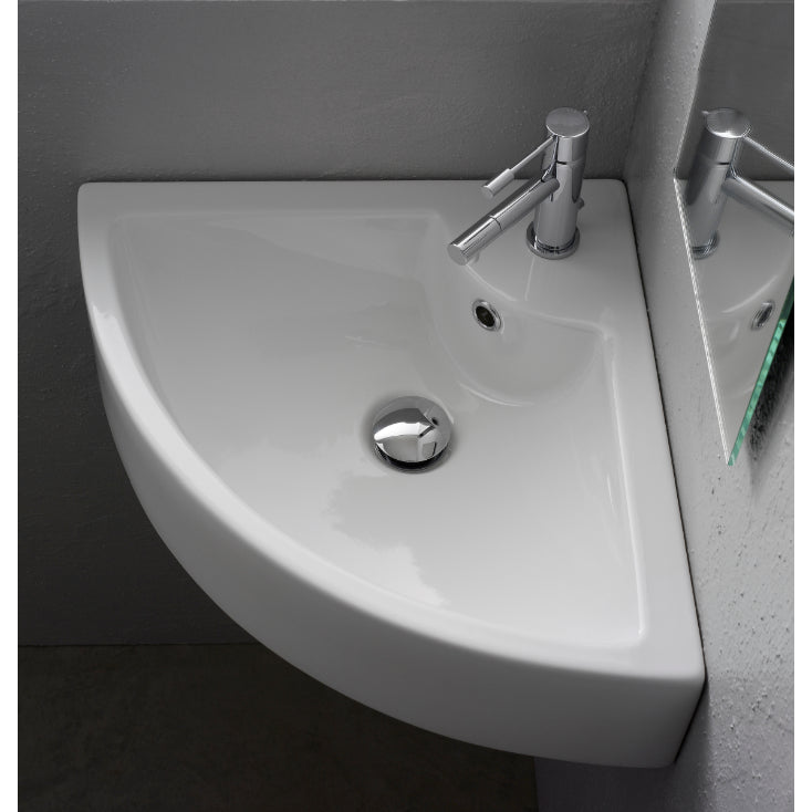Square White Ceramic Wall Mounted or Vessel Corner Sink
