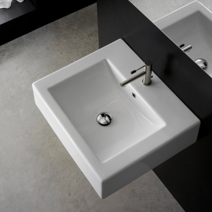 Square White Ceramic Wall Mounted or Vessel Sink