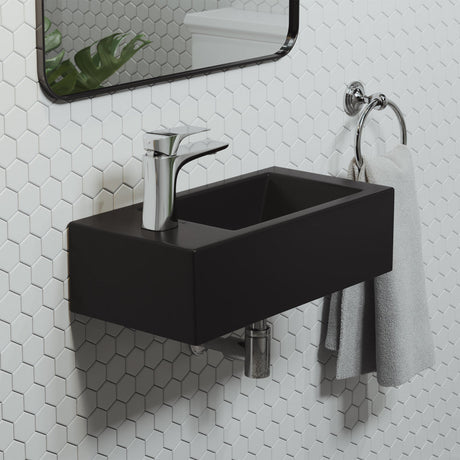 Voltaire 19.5 x 10 Rectangular Ceramic Wall Hung Sink with Left Side Faucet Mount, Matte Black