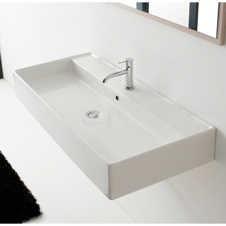 Trough Ceramic Wall Mounted or Vessel Sink