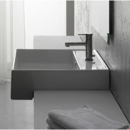 Square White Ceramic Semi-Recessed Sink