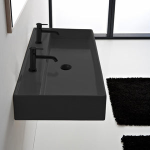 Matte Black Ceramic Trough Wall Mounted or Vessel Sink