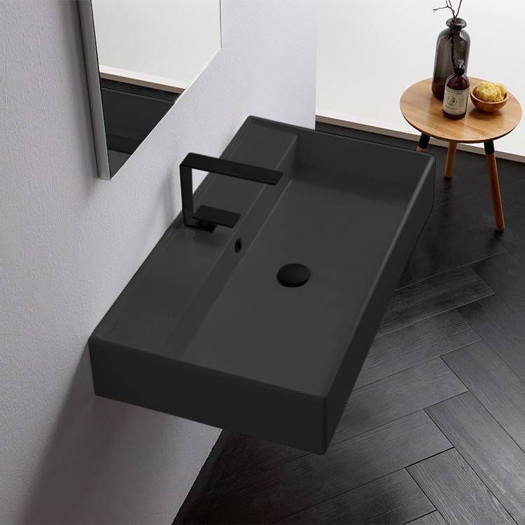 Rectangular Matte Black Ceramic Wall Mounted or Vessel Sink