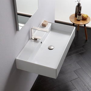 Rectangular White Ceramic Wall Mounted or Vessel Sink