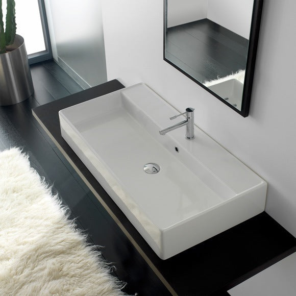 Rectangular White Ceramic Wall Mounted or Vessel Sink