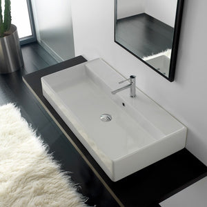 Rectangular White Ceramic Wall Mounted or Vessel Sink