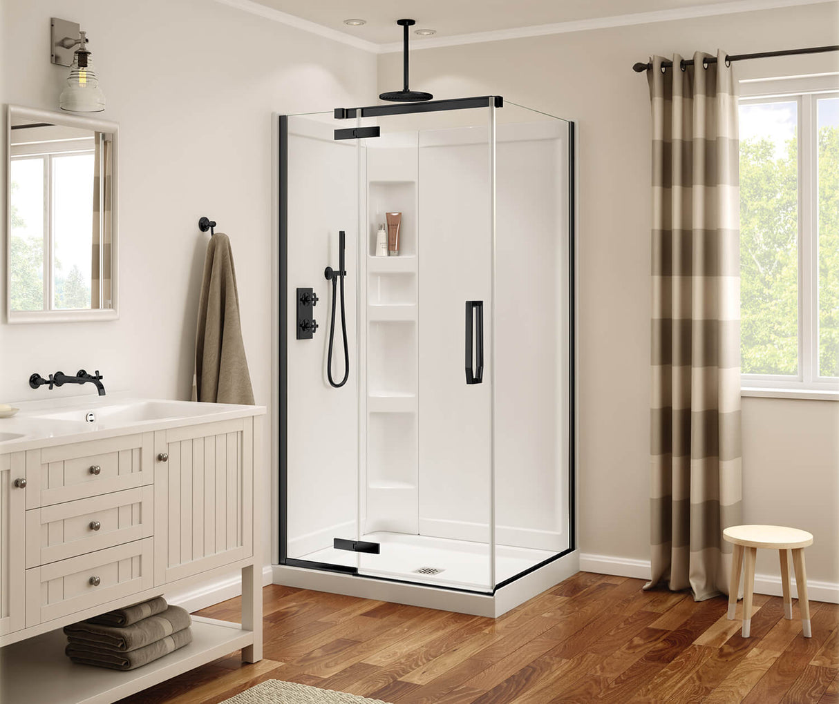MAAX 139330-900-340-000 Davana Rectangular 42 x 34 x 75 in. 8mm Pivot Shower Door for Corner Installation with Clear glass in Matte Black