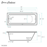 Voltaire 66 "x 36" Reversible Drain Drop-In Bathtub