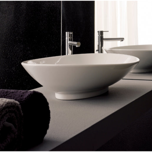 Oval-Shaped White Ceramic Vessel Sink