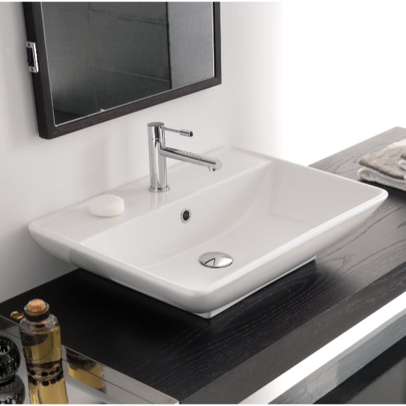 Rectangular White Ceramic Wall Mounted or Vessel Sink