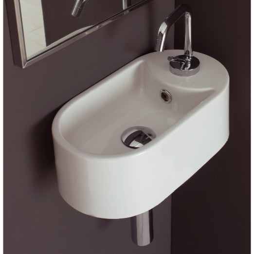 Oval-Shaped White Ceramic Wall Mounted Sink