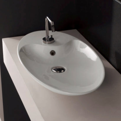Oval-Shaped White Ceramic Vessel Sink