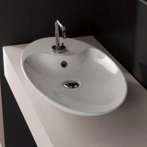 Oval-Shaped White Ceramic Vessel Sink