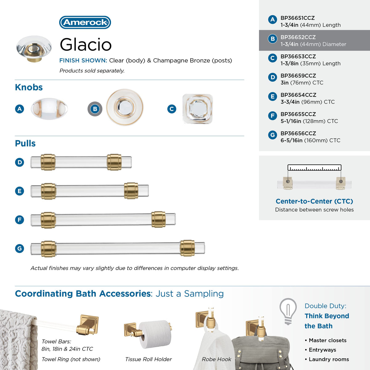 Amerock Cabinet Knob Clear/Champagne Bronze 1-3/4 inch (44 mm) Diameter Glacio 1 Pack Drawer Knob Cabinet Hardware