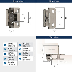 Amerock BPR871914 Cabinet Hinge 1/2 in (13 mm) Overlay Single Demountable Partial Wrap Nickel Kitchen Cabinet Door Hinge 1 Pair/2 Pack Functional Hardware