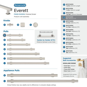 Amerock Corp BP37103PN Everett Pull, 3 in (76 mm) Center-to-Center, Polished Nickel