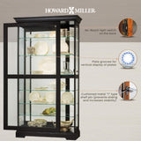 Howard Miller Tyler II Curio Cabinet 680-538 - Black Satin Finish Home Decor, Six Glass Shelves, Seven Level Display Case, Locking Slide Door, No-Reach Light
