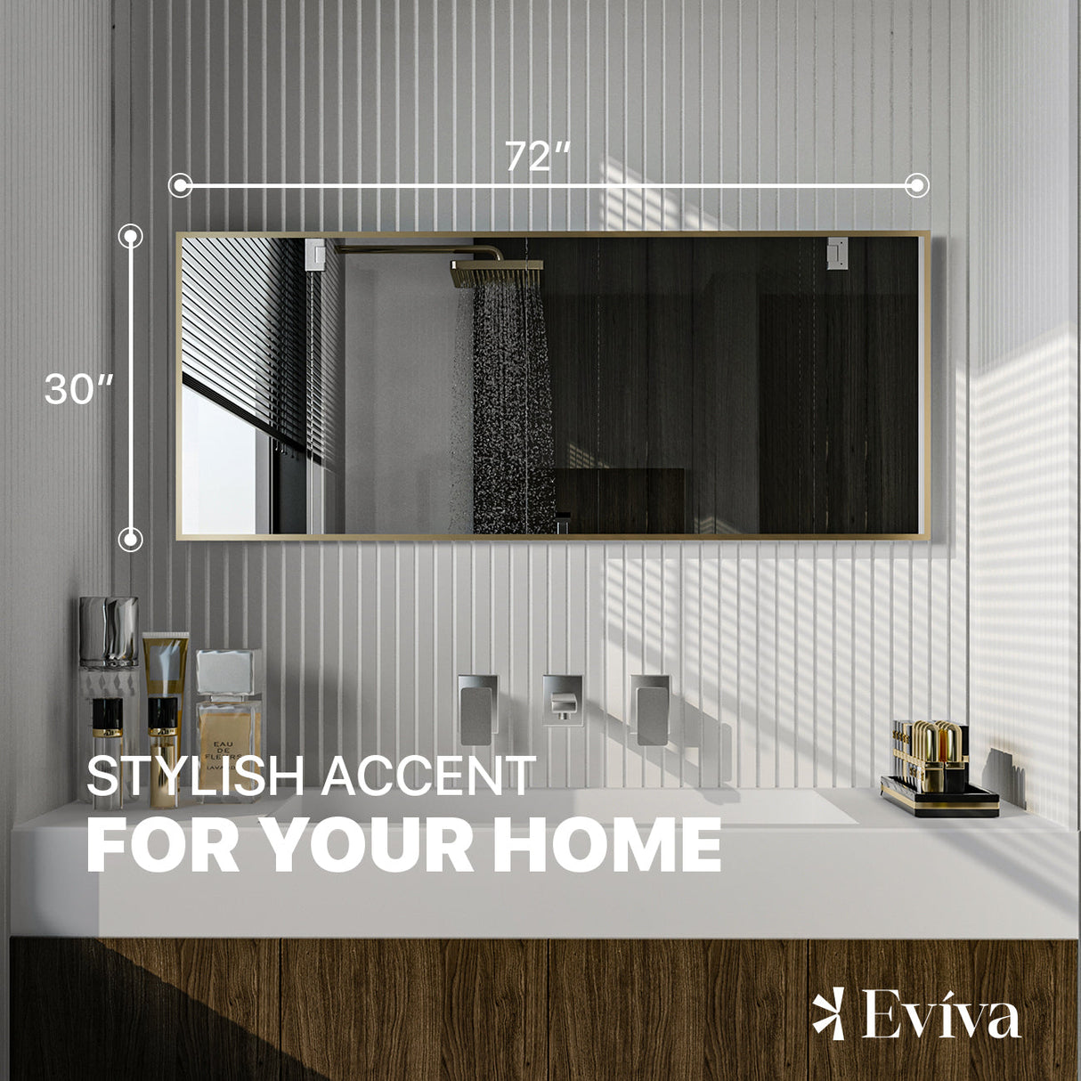 Eviva Gold 72" x 30" Rectangular Gold Metal Framed Mirror