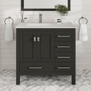 London 38 in. Espresso Single Sink Bath Vanity with Carrara Quartz Top and Undermount Porcelain Sink