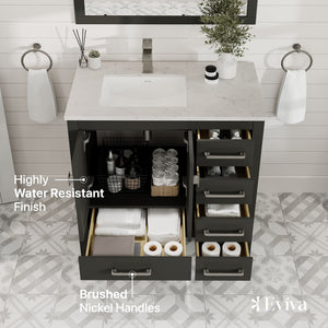 London 38 in. Espresso Single Sink Bath Vanity with Carrara Quartz Top and Undermount Porcelain Sink