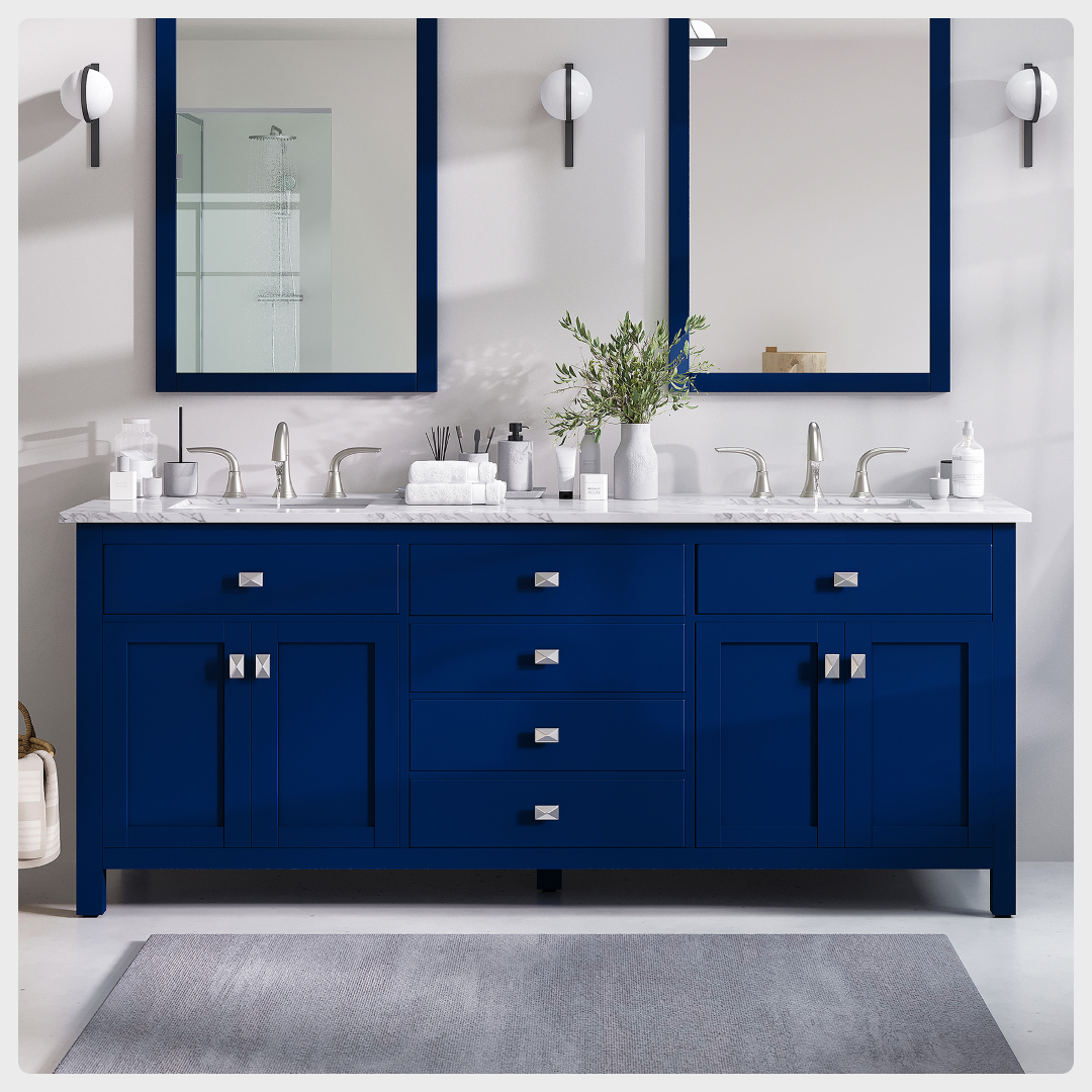 Artemis 72 in. Blue Double Sink  Bath Vanity with Engineered Top and Undermount Porcelain Sinks
